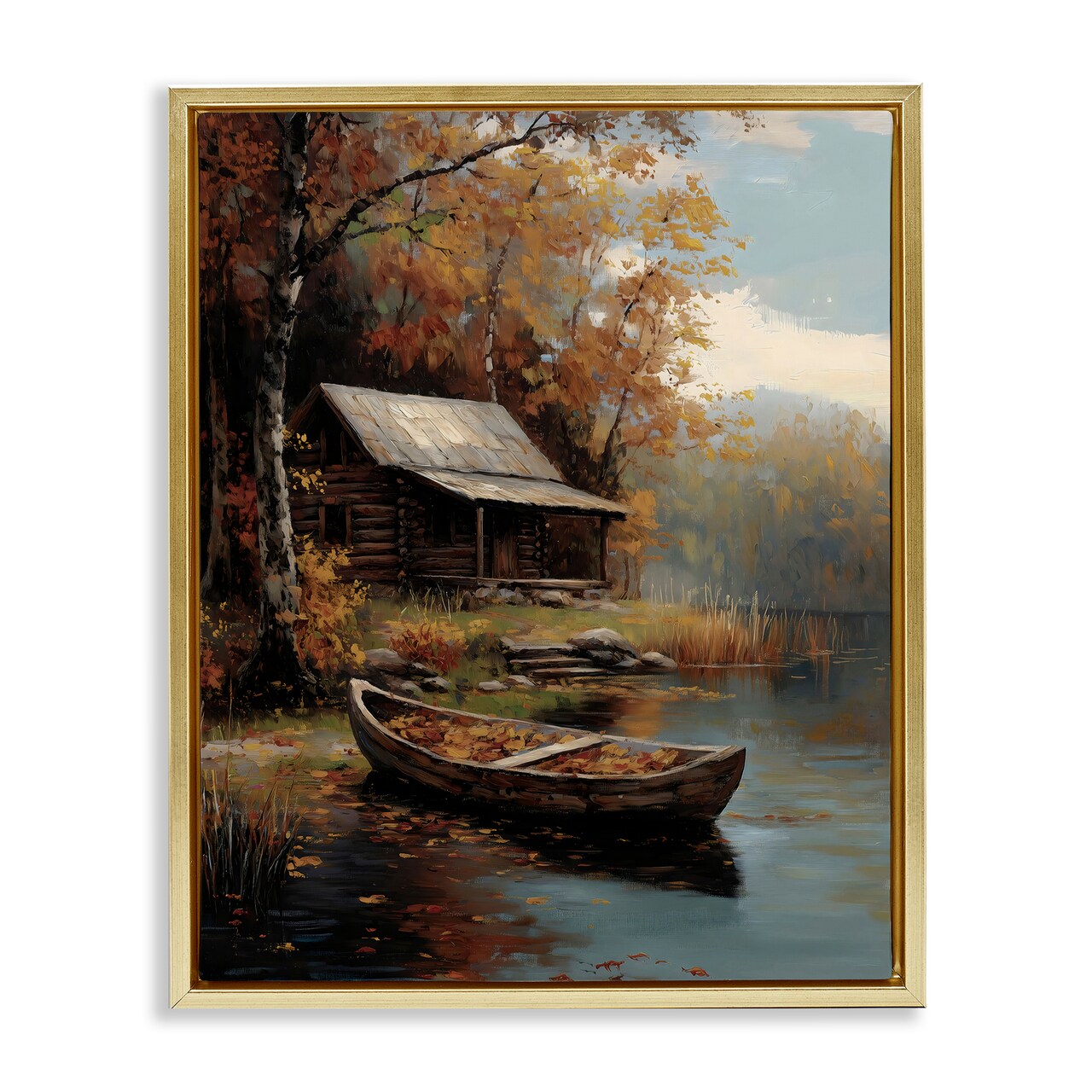 Stupell Industries Autumn Cabin Canoe with Leaves Floating Frame, design by Arlington Prints